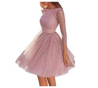 Abito estivo da donna, elegante con paillettes, a maniche lunghe, elegante, per matrimoni, con brillantini, per feste, estivi, da ballo/da cocktail, Colore: rosa., L