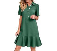 Abito estivo da donna elegante e chic abito lungo estivo con scollo a Mao senza maniche corte in cotone casual a vita alta A-Line abiti da spiaggia boheme fluidi per le donne, verde, L