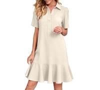 Abito estivo da donna elegante e chic abito lungo estivo con scollo a Mao senza maniche corte in cotone casual a vita alta A-Line abiti da spiaggia boheme fluidi per le donne, beige, XL