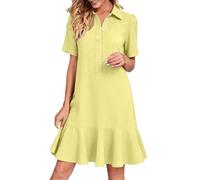 Abito estivo da donna elegante e chic abito lungo estivo con scollo a Mao senza maniche corte in cotone casual a vita alta A-Line abiti da spiaggia boheme fluidi per le donne, giallo, XL