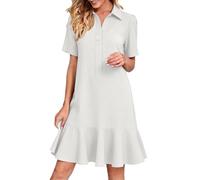 Abito estivo da donna elegante e chic abito lungo estivo con scollo a Mao senza maniche corte in cotone casual a vita alta A-Line abiti da spiaggia boheme fluidi per le donne, bianco, L