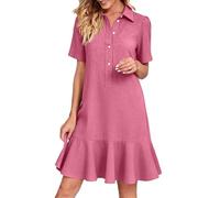 Abito estivo da donna elegante e chic abito lungo estivo con scollo a Mao senza maniche corte in cotone casual a vita alta A-Line abiti da spiaggia boheme fluidi per le donne, rosa caldo, S