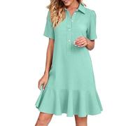 Abito estivo da donna elegante e chic abito lungo estivo con scollo a Mao senza maniche corte in cotone casual a vita alta A-Line abiti da spiaggia boheme fluidi per le donne, blu, L