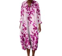 Abito estivo da donna, elegante e elegante, camicia a maniche lunghe, casual A-Line con stampa floreale abiti scollo a V chic in cotone abito da sposa donna vintage vestito per lavoro spiaggia, 2-blu