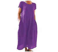 Abito estivo da donna, elegante, in lino, casual, girocollo, a maniche corte, lungo, in cotone, linea A, maxi abito da ballo, leggero, alla moda, per il tempo libero