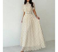 Abito estivo da donna elegante stile anni '60 e '70, romantico, per uso quotidiano, pendolarismo, spiaggia, feste e vacanze, con colletto alto, plissettato, vita alta, linea ad A e maniche a campana,