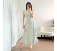Abito estivo da donna, elegante stile francese bohémien, asimmetrico, color verde oliva, vita stretta, con dettagli sulle spalle, adatto per laurea, festa dell'indipendenza, appuntamenti, vacanze L,M,