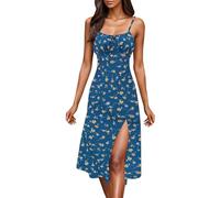 Abito estivo da donna estate 2025 sexy abito a canotta boho spaghetti con pois canottiera pieghe fluenti lungo abito lungo con bretelle esposte con schiena esposta, Blu, M