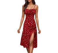 Abito estivo da donna estate 2025 sexy abito a canotta boho spaghetti con pois canottiera pieghe fluenti lungo abito lungo con bretelle esposte con schiena esposta, Rosso, M