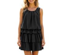 Abito estivo da donna, in chiffon, girocollo, lunghezza al ginocchio, abito da sera, corto, linea A, abito da ballo, patchwork, per il tempo libero, elegante, per gli ospiti, R nero., 3XL