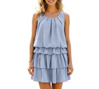 Abito estivo da donna, in chiffon, girocollo, lunghezza al ginocchio, abito da sera, corto, linea A, abito da ballo, patchwork, per il tempo libero, elegante, per gli ospiti, R blu., 4XL