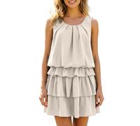 Abito estivo da donna, in chiffon, girocollo, lunghezza al ginocchio, abito da sera, corto, linea A, abito da ballo, patchwork, per il tempo libero, elegante, per gli ospiti, R kaki, XXL