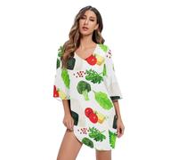 Abito estivo da donna in chiffon stampato con palline di riso e verdure, taglie S-XXL, Verdure con polpette di riso, XL
