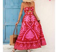 Abito estivo da donna in chiffon stampato, con scollo alla halter e schiena scoperta, adatto per la primavera/estate L,M,S,XL,XS,XXL,XXS,XXXL,XXXXLStampa Casuale,Tradizione popolareTessuto intrecciato