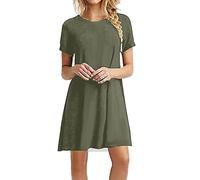 Abito estivo da donna, leggero e traspirante, lunghezza al ginocchio, stile boho, a maniche corte, elegante, casual, da spiaggia, con scollo rotondo, Jn, XXL