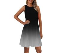 Abito estivo da donna, lunghezza al ginocchio, senza maniche, abito da spiaggia, leggero, comodo, per il tempo libero, boho, abito plissettato, tunica, abito da donna, Nero 1, 3XL