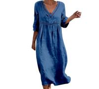 Abito estivo da donna, lungo, bohémien, elegante, maniche a 3/4, in cotone e lino, per il tempo libero, stile bohémien, leggero e arioso, abito da spiaggia, abito da spiaggia
