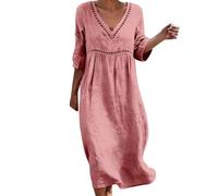 Abito estivo da donna, lungo, bohémien, elegante, maniche a 3/4, in cotone e lino, per il tempo libero, stile bohémien, leggero e arioso, abito da spiaggia, abito da spiaggia