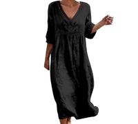 Abito estivo da donna, lungo, bohémien, elegante, maniche a 3/4, in cotone e lino, per il tempo libero, stile bohémien, leggero e arioso, abito da spiaggia, abito da spiaggia