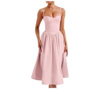Abito estivo da donna, lungo, da donna, estivo, a righe, nero, maxi abito bianco, rosa, beige, elegante, swing, per il tempo libero, estivo, da donna, Colore: rosa., XL
