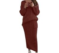 Abito estivo da donna, lungo, da sera, in due pezzi, elegante, con scollo rotondo, in chiffon, da spiaggia, per il tempo libero, con stampa floreale, Colore: rosso, S