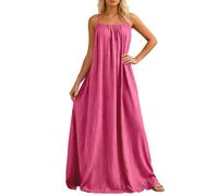 Abito estivo da donna, lungo, da spiaggia, con spalline sottili, con schiena scoperta, comodo, leggero e traspirante, per il tempo libero, elegante, casual, O rosso., L