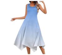 Abito estivo da donna, lungo, estivo, da spiaggia, a linee, con fiori, colore nero, da spiaggia, rosa, per il tempo libero, Azzurro, XXL