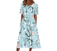 Abito estivo da donna, lungo, estivo, da spiaggia, in chiffon, per il tempo libero, Azzurro, M