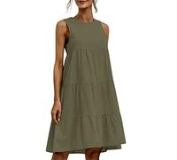 Abito estivo da donna, lungo, estivo, lungo, senza maniche, girocollo, per il tempo libero, per feste, abito estivo da donna, lungo, sexy, elegante, lungo, da ballo, da spiaggia, verde militare, L
