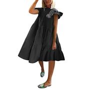 Abito estivo da donna, lungo, maxi abito estivo, a tunica, abito lungo, a tunica, maxi abito a linea, abito casual, 011 nero, M