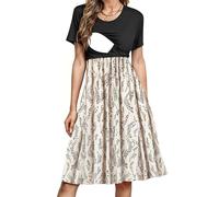 Abito Estivo da Donna per Allattamento e Gravidanza, a Maniche Corte, Stile Patchwork, con Tasche, Motivo 15., L