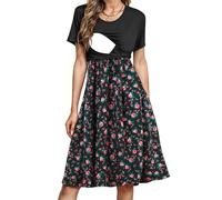 Abito estivo da donna per allattamento e gravidanza, a maniche corte, stile patchwork, con tasche, Motivo 01., L