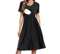 Abito estivo da donna per allattamento e gravidanza, a maniche corte, stile patchwork, con tasche, nero, L