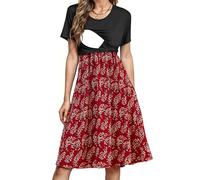 Abito estivo da donna per allattamento e gravidanza, a maniche corte, stile patchwork, con tasche, XL