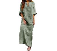 Abito estivo da donna, per il tempo libero, lungo, casual, casual, casual, a righe, in cotone e lino, maxi abito estivo da spiaggia, da donna, verde, L