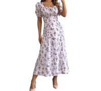 Abito estivo da donna, scollo quadrato, elegante, linea ad A, a maniche corte, orlo per il tempo libero, lunghezza al ginocchio, elegante