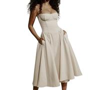 Abito estivo da donna, senza maniche, con collo a barca, corsetto lungo per matrimonio, cocktail, abito da sposa, bustino, abito da spaghetti, abito da damigella d'onore, beige., L