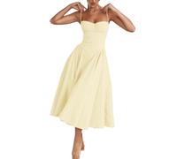 Abito estivo da donna, senza maniche, con collo a barca, corsetto lungo per matrimonio, cocktail, abito da sposa, bustino, abito da spaghetti, abito da damigella d'onore, giallo., S