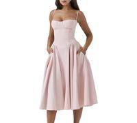 Abito estivo da donna, senza maniche, con collo a barca, corsetto lungo per matrimonio, cocktail, abito da sposa, bustino, abito da spaghetti, abito da damigella d'onore, Colore: rosa., S