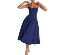 Abito estivo da donna, senza maniche, con collo a barca, corsetto lungo per matrimonio, cocktail, abito da sposa, bustino, abito da spaghetti, abito da damigella d'onore, blu navy, S