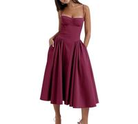 Abito estivo da donna, senza maniche, con collo a barca, corsetto lungo per matrimonio, cocktail, abito da sposa, bustino, abito da spaghetti, abito da damigella d'onore, rosso vivo, M