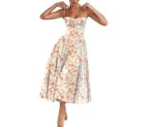 Abito estivo da donna, senza maniche, con collo a barca, corsetto lungo per matrimonio, cocktail, abito da sposa, bustino, abito da spaghetti, abito da damigella d'onore, rosa bianco, S