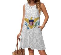 Abito estivo da donna senza maniche con motivo cachemire con bandiera delle Isole Vergini, Stile:, 3XL