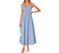 Abito estivo da donna, senza maniche, con scollo all'americana, abito da sposa, Blu, 3XL