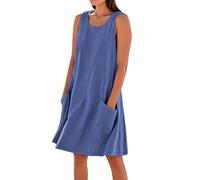 Abito estivo da donna, senza maniche, in cotone e lino, abito estivo casual con tasche, abito da canotta da donna, taglia grande, ordine di liquidazione 2025 alla moda, blu, XXXL