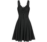 Abito estivo da donna, stile gotico, senza maniche, con lacci, stile gotico, abito da sera, abito da ballo, abito da sera, Nero , XXL