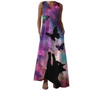 Abito estivo da donna UK Abito da donna con stampa abito elegante da spiaggia club cocktail abiti da lavoro senza maniche una linea da donna casual scollo a V bretelle a righe, Viola, 5XL