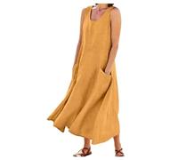 Abito estivo da donna UK Casual Scollo a V Abito midi Manica Corta A Line Sundress Tunica Senza Maniche Abiti da festa per le donne UK Casual Manica Corta Girocollo Swing, Giallo, XXL
