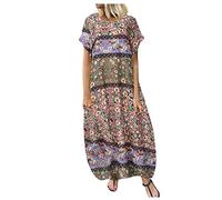Abito estivo da donna UK Stili eleganti Basic senza maniche Maxi abiti da donna UK 2025 Abiti midi Casual A-Line senza maniche abiti floreali per spiaggia estiva, A-rosa, M