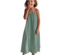 Abito estivo da ragazza, leggero, arioso, maxi abito da spiaggia, regolabile, con spalline sottili, lungo, per feste, da ballo, per il tempo libero, da ragazza, da 4 a 14 anni, verde, 12-13 Anni
